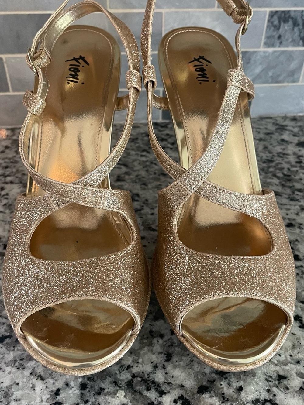 FIONI Clothing Gold Glitter Peep-Toe Heels